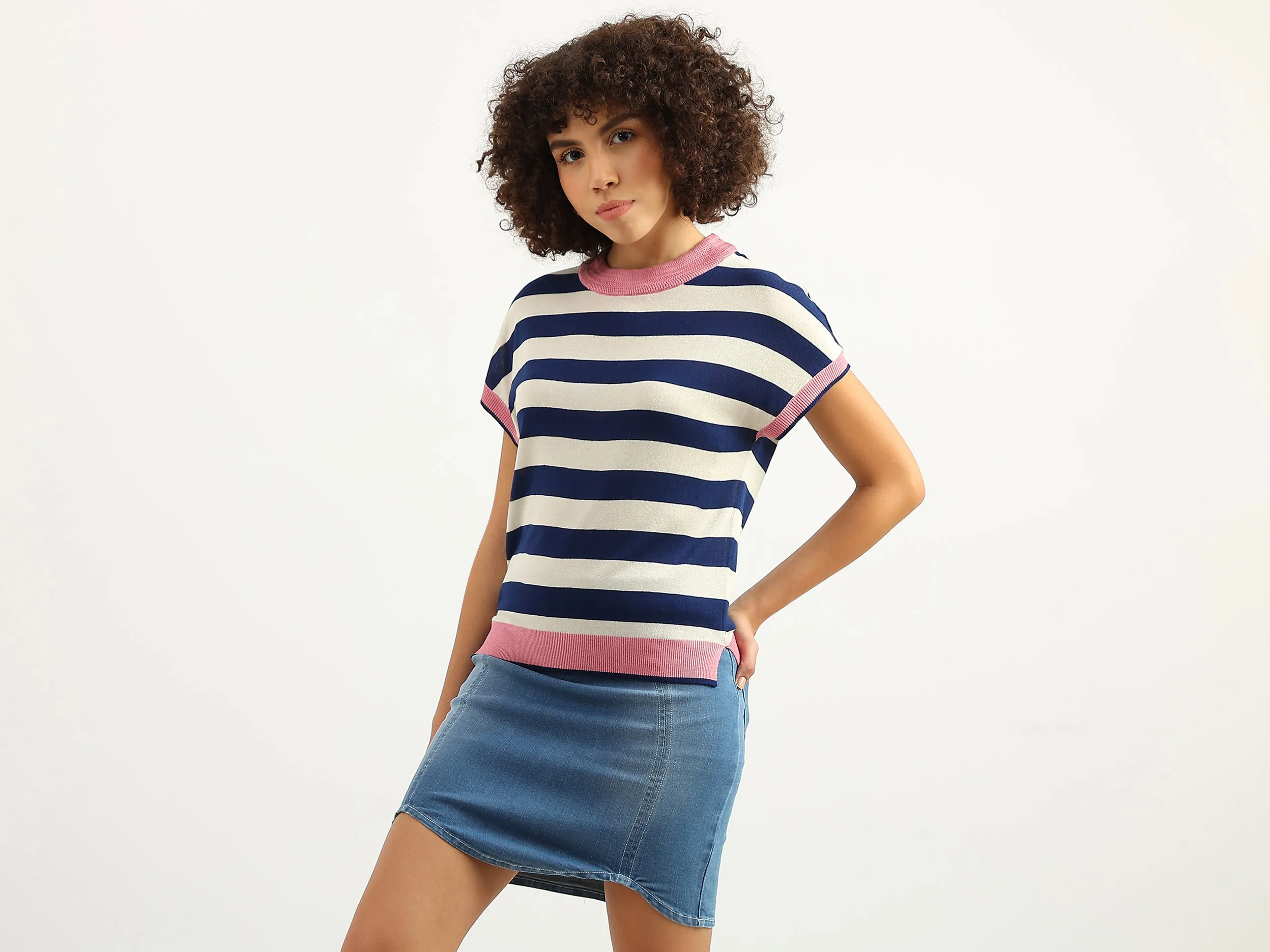 Women Striped Round Neck Top