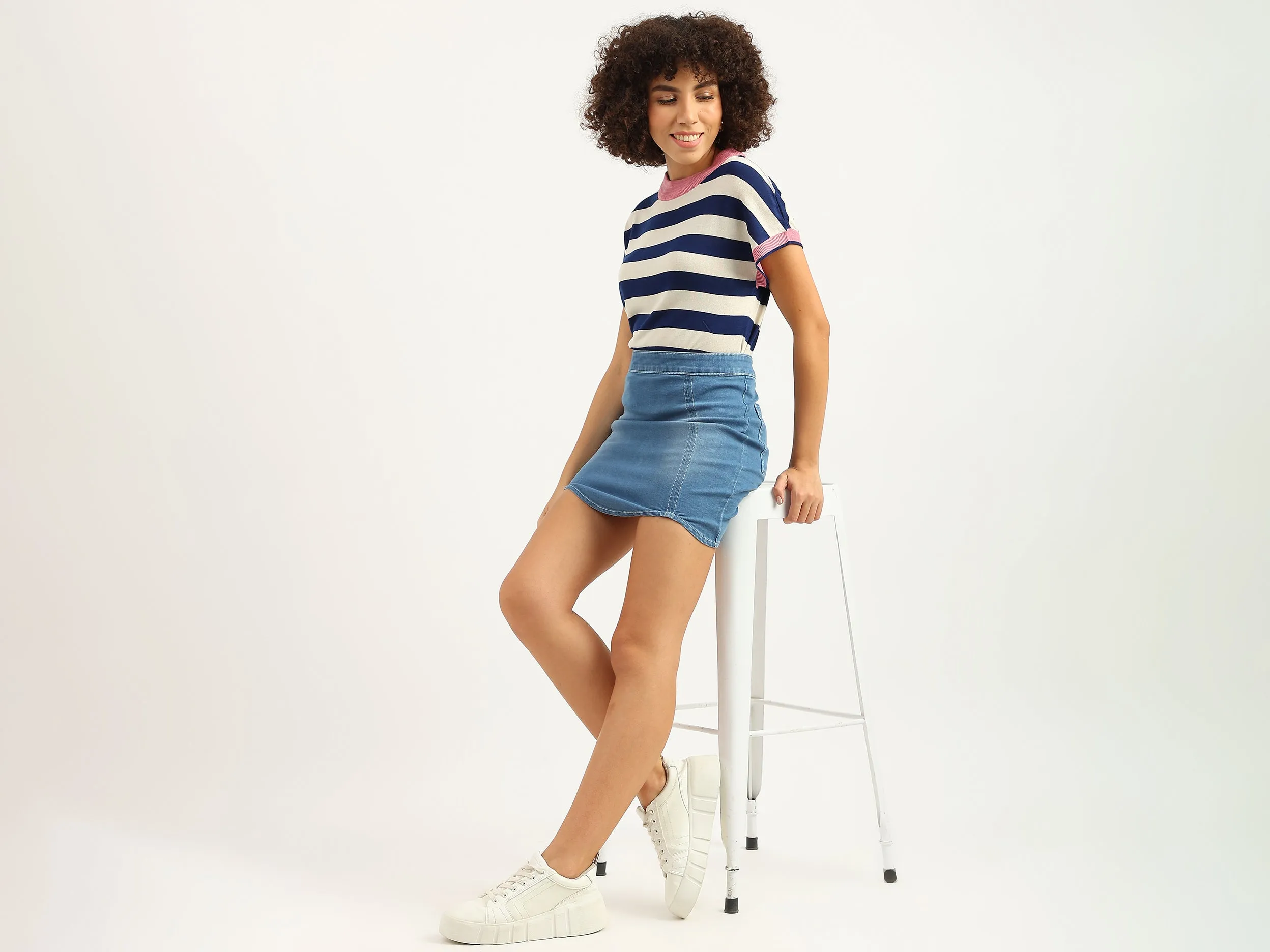 Women Striped Round Neck Top