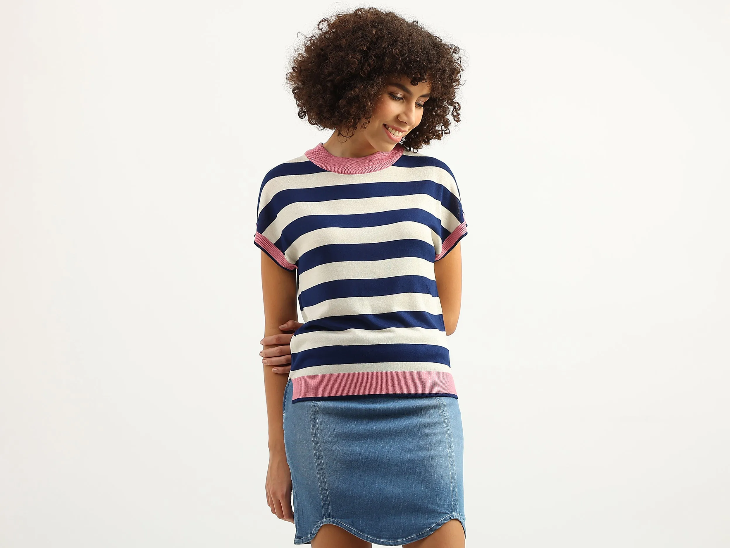 Women Striped Round Neck Top