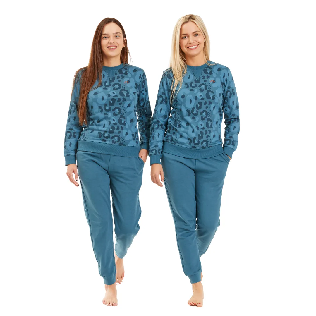 Women's Blue Leopard Lounge Set