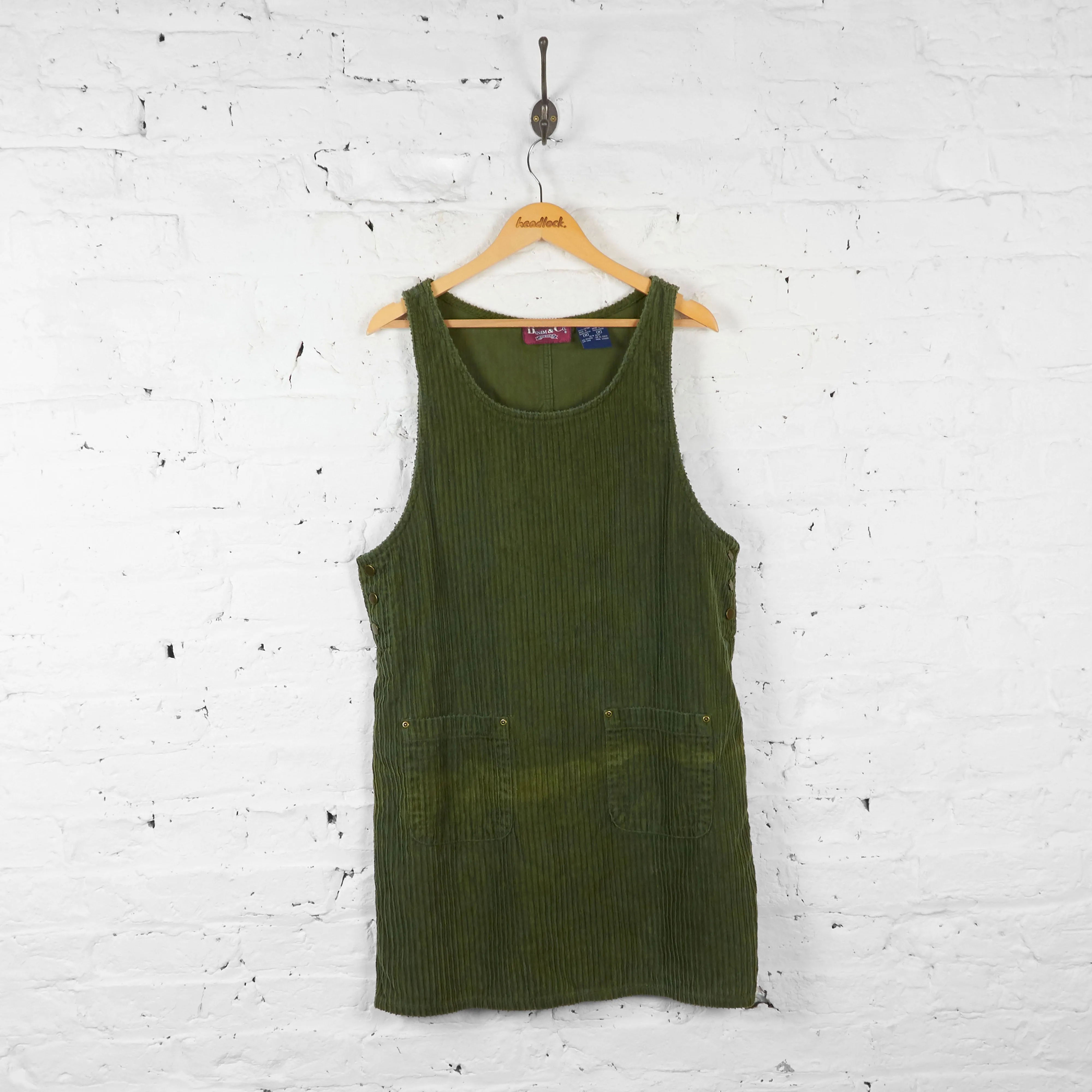 Womens Cord Pinafore Dress - Green - UK 12