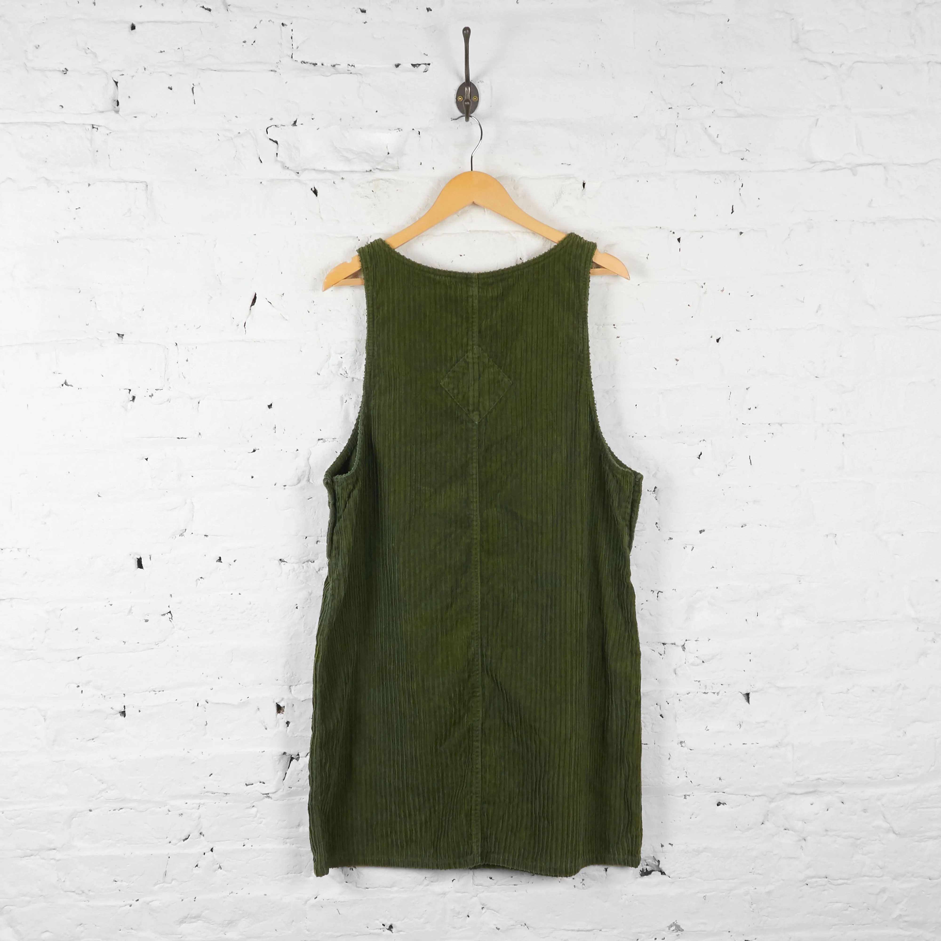 Womens Cord Pinafore Dress - Green - UK 12