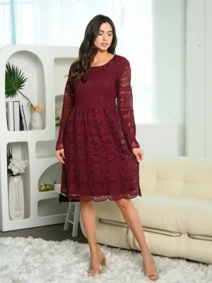 WOMEN'S LONG SLEEVE ALL OVER LACE MIDI DRESS