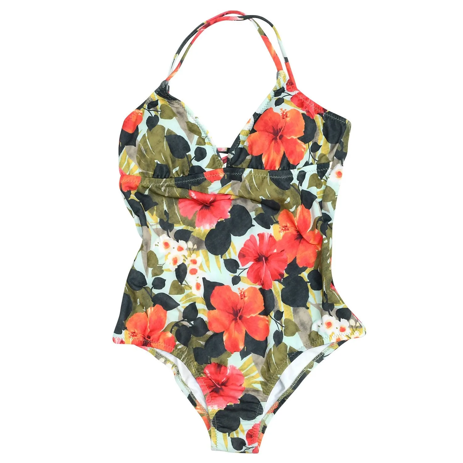Women's One Piece Triangle Cup Swimsuit - Hibiscus Palm
