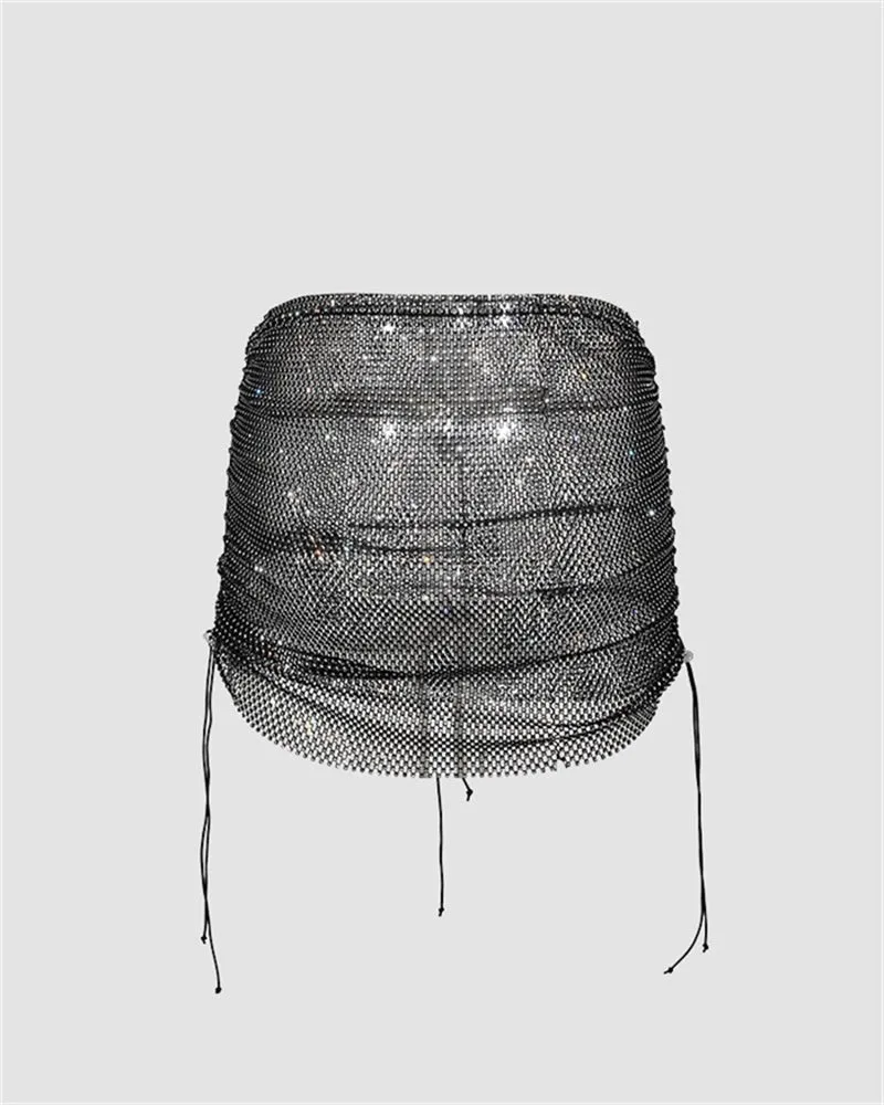 Wondering Ruched Glitter Mini Skirt