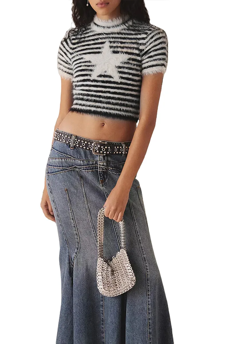 WT3085 Star Stripe Knitted Tee Top