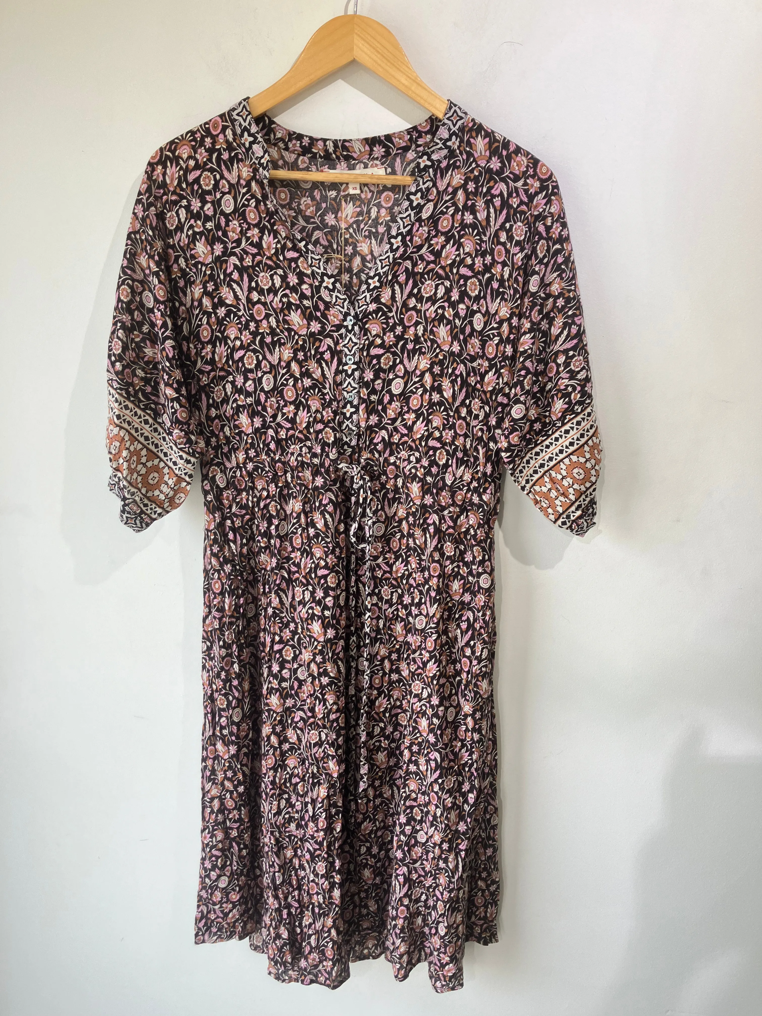 Xirena Black, White, and Pink Floral Midi Dress