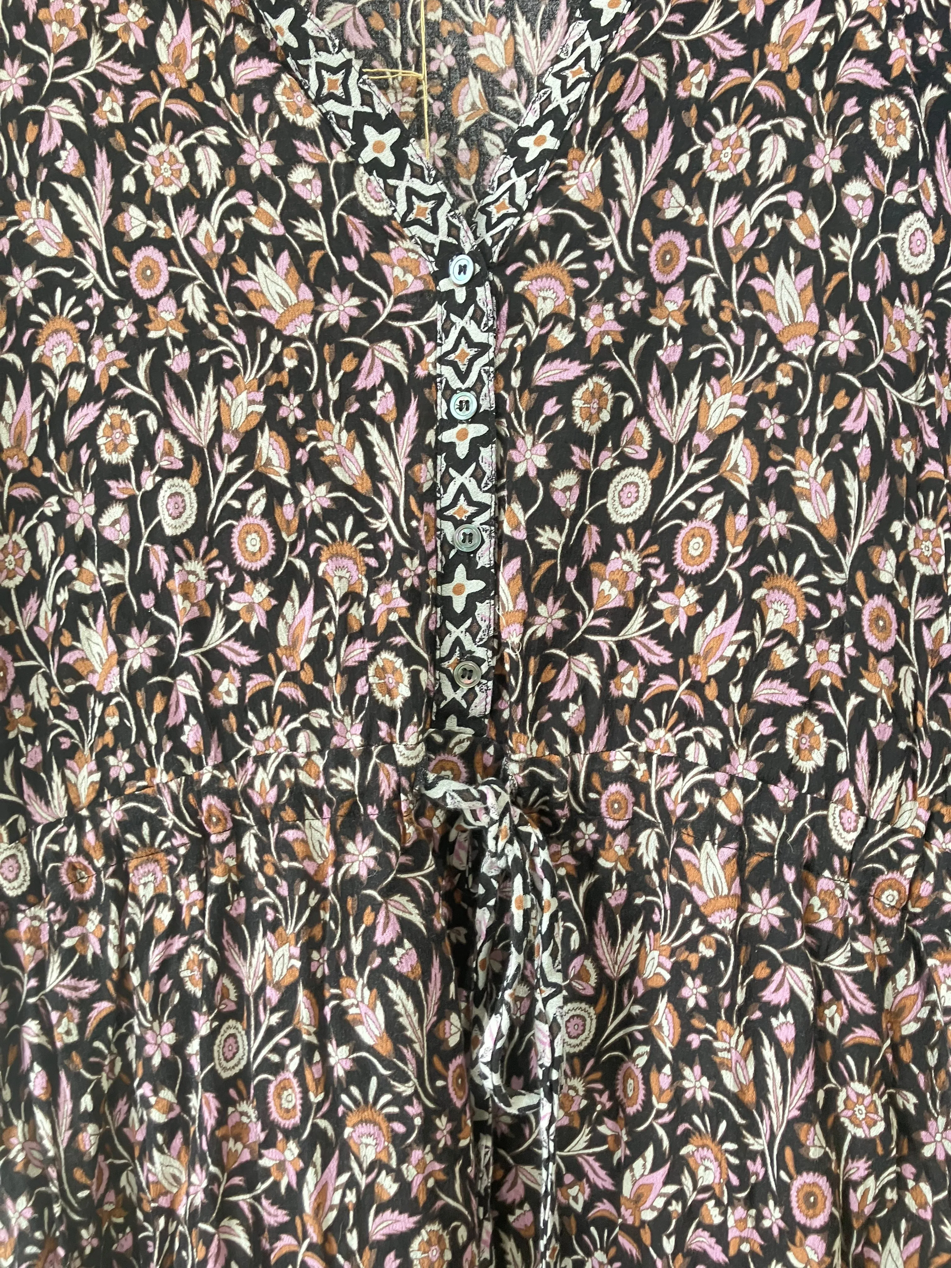 Xirena Black, White, and Pink Floral Midi Dress
