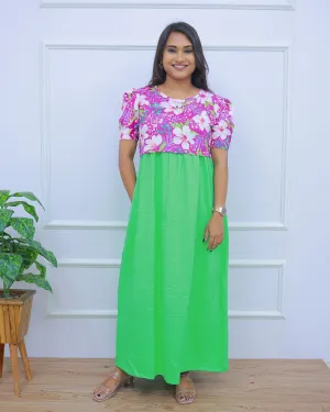 Yojna | Zipless Maternity Dress - Puff Sleeves | Full Length Maxi