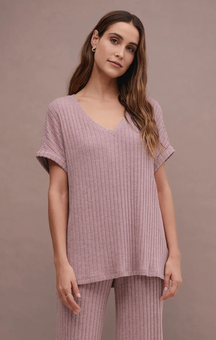 Z Supply Take It Easy Rib Tunic; Violet Heather/Bone